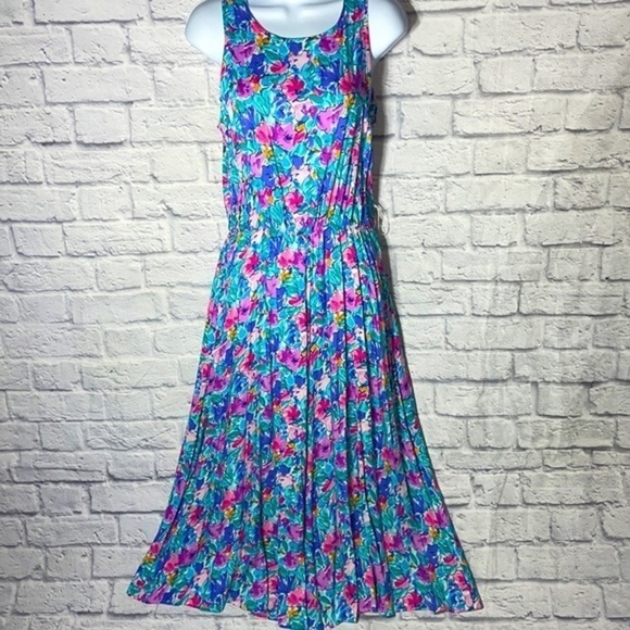 Vintage My Michelle Spring Floral Watercolor Pastel Dress Boho Embroidered Belt - Picture 10 of 16